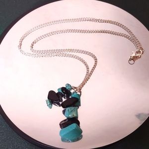 Turquoise and Black Crystal Precious Stone Necklace